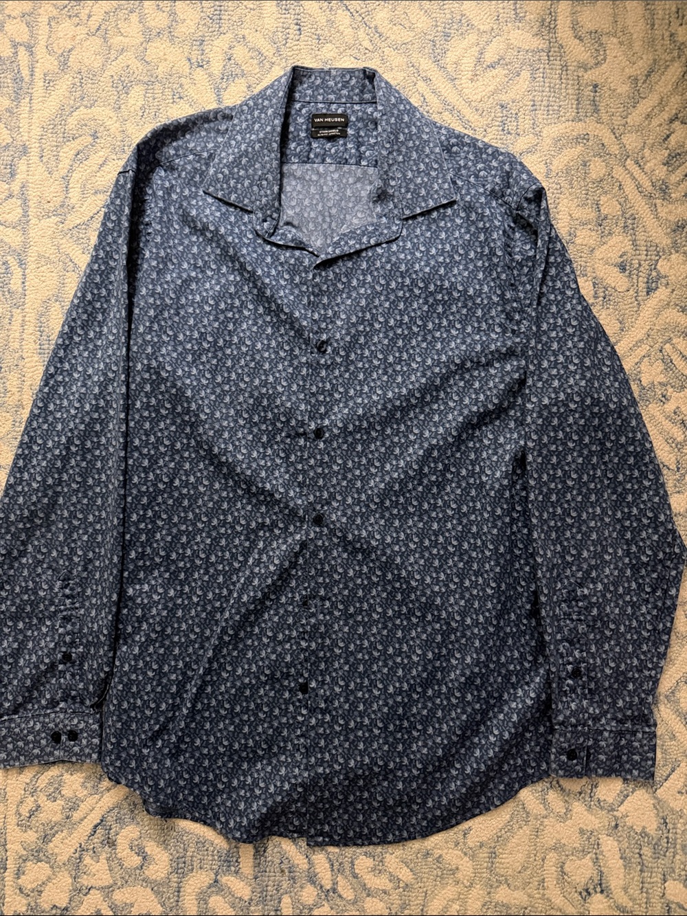 Van Heusen Dark Blue Micro Floral Button-Down Shirt